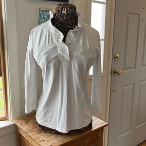 J. McLaughlin ruffle neck top. Nylon/spandex